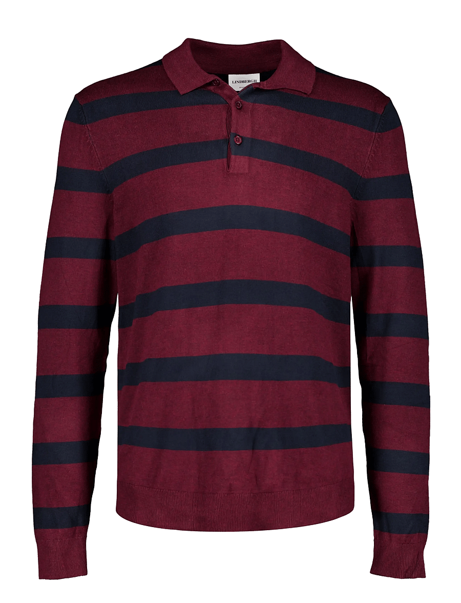 Lindbergh - Ecovero striped L/S polo - dk cherry mel - 0