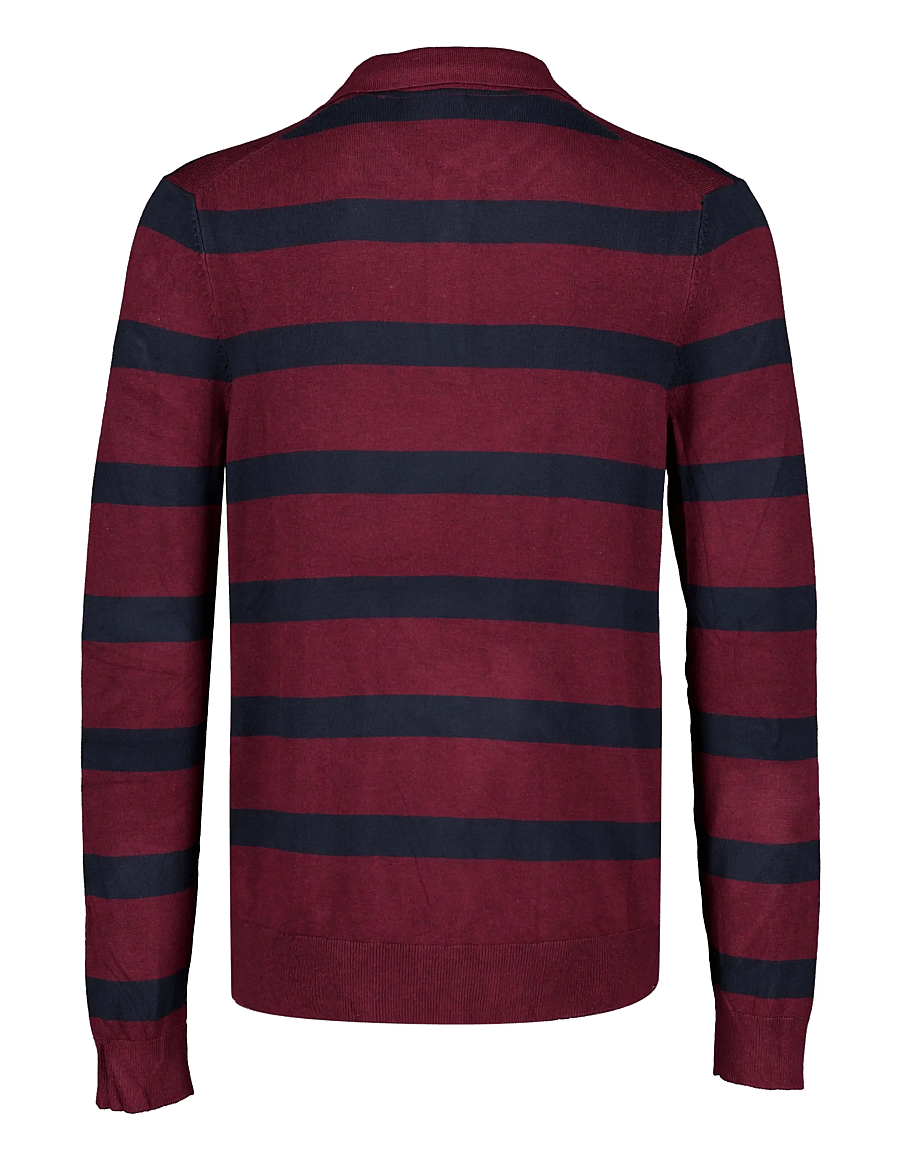 Lindbergh - Ecovero striped L/S polo - dk cherry mel - 1