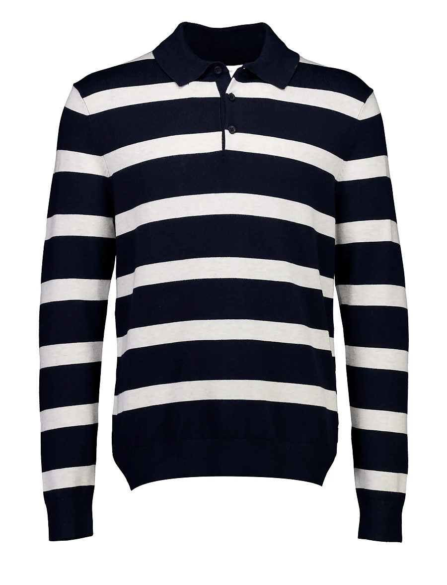 Lindbergh - Ecovero striped L/S polo - navy - 1