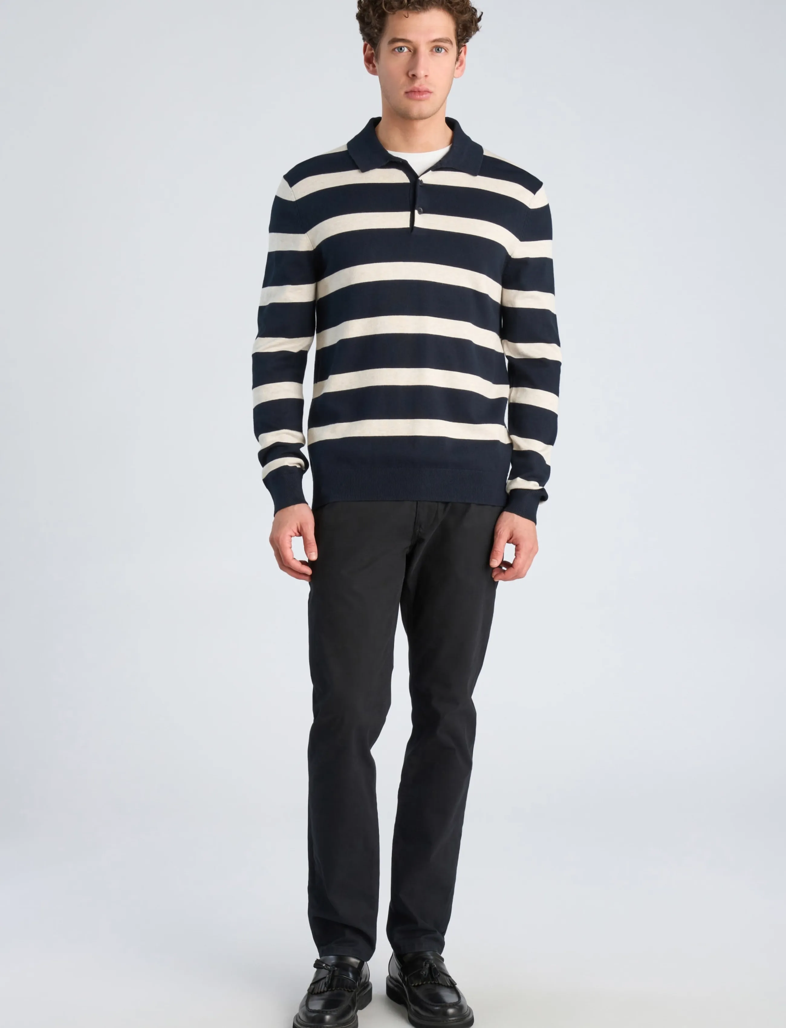 Lindbergh Ecovero striped L/S polo - Langärmelige Strick-Polohemden - NAVY / navy