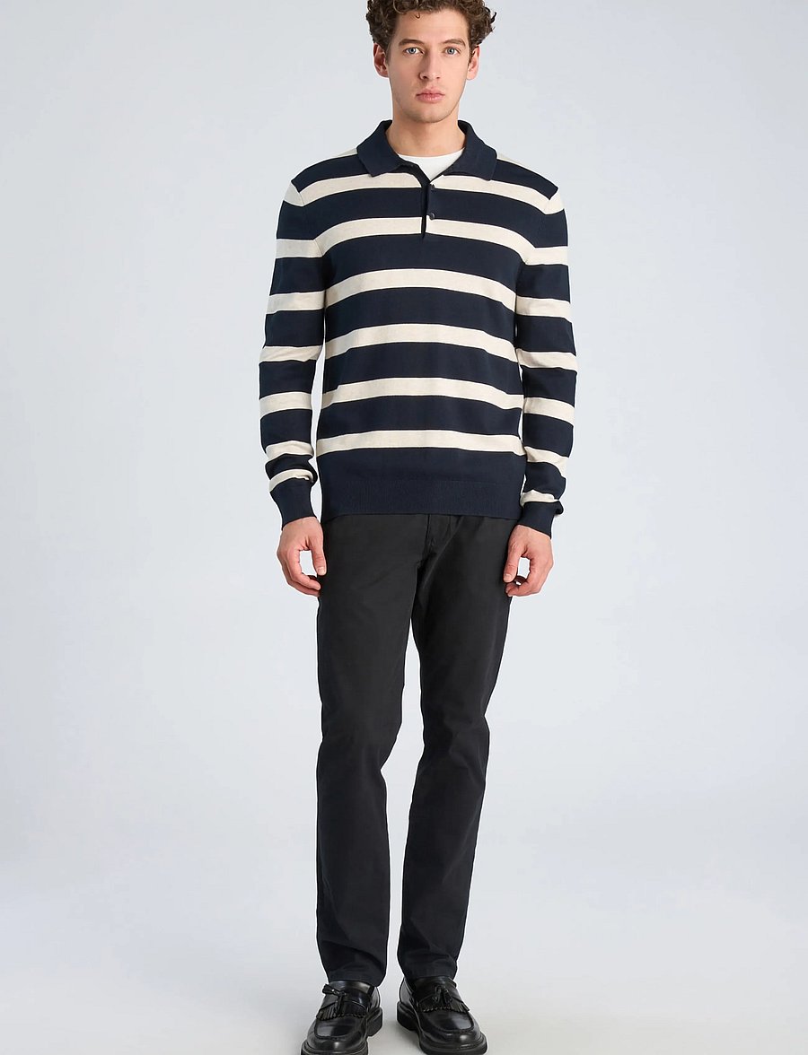 Lindbergh - Ecovero striped L/S polo - navy - 0