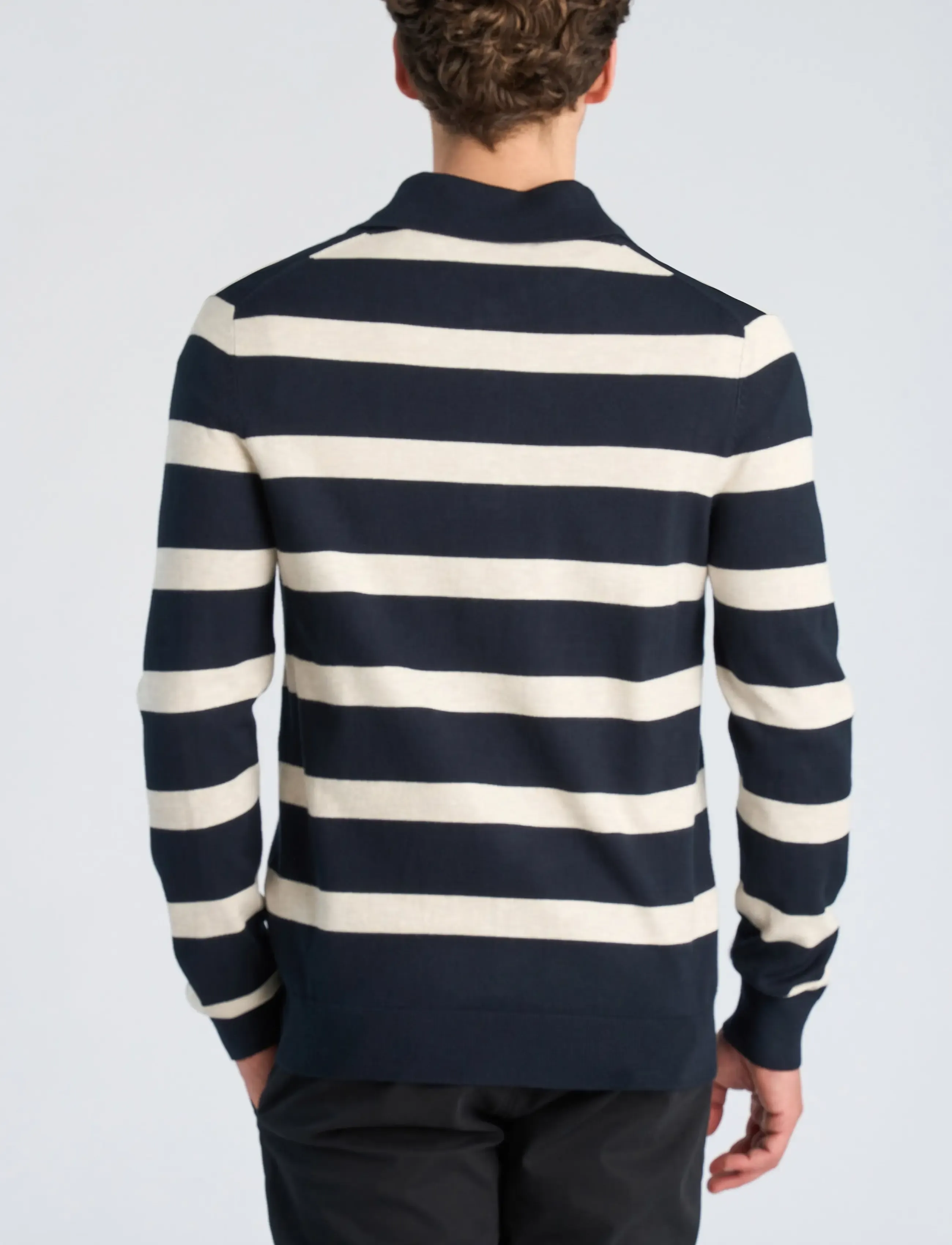 Lindbergh - Ecovero striped L/S polo - navy - 3