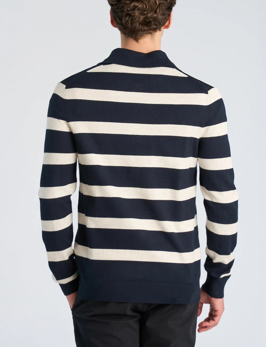 Lindbergh - Ecovero striped L/S polo - navy - 3