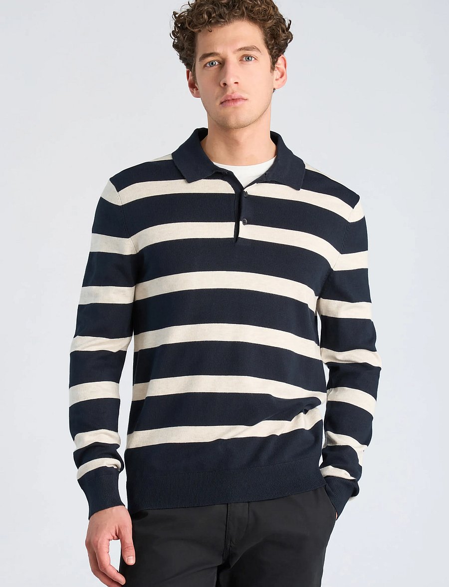 Lindbergh - Ecovero striped L/S polo - navy - 4