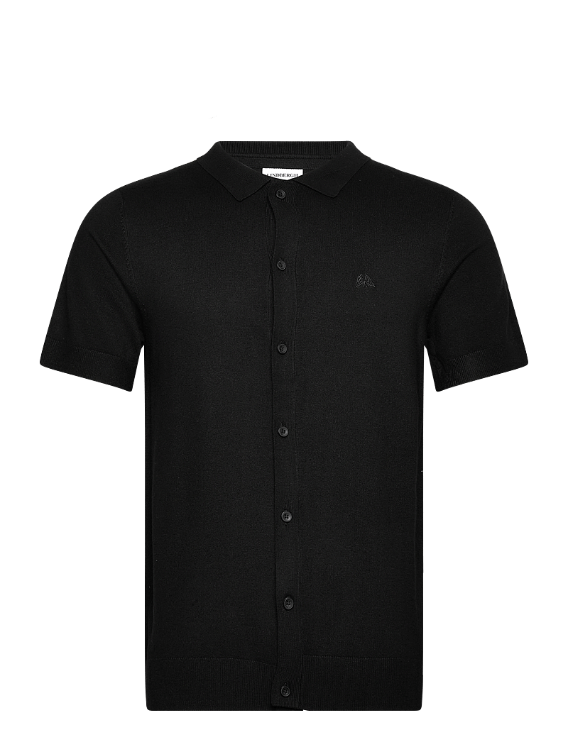 Lindbergh - Ecovero S/S cardigan w. collar - kortærmede skjorter - black - 0