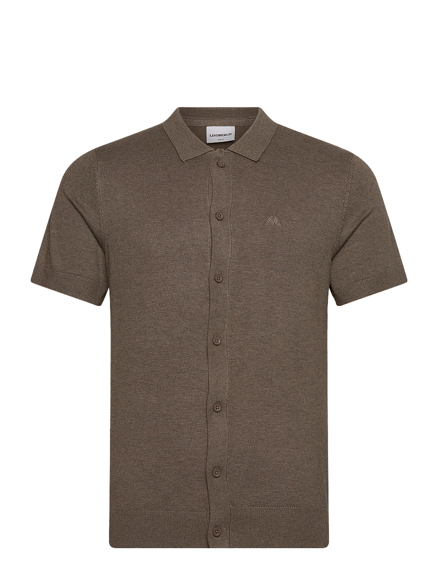 Lindbergh - Ecovero S/S cardigan w. collar - lühikeste varrukatega särgid - dk sand mel - 0