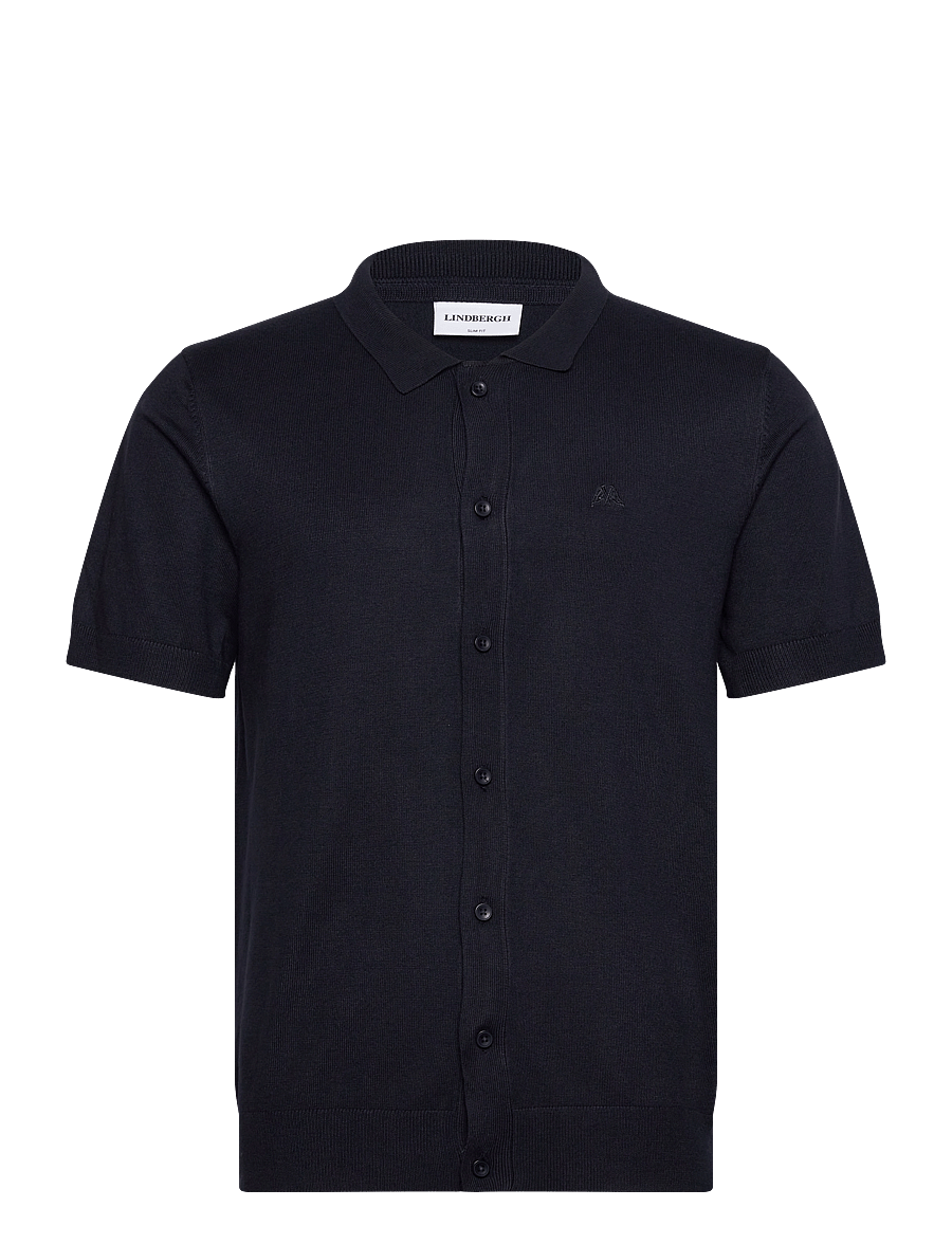 Lindbergh - Ecovero S/S cardigan w. collar - kortærmede skjorter - navy - 0