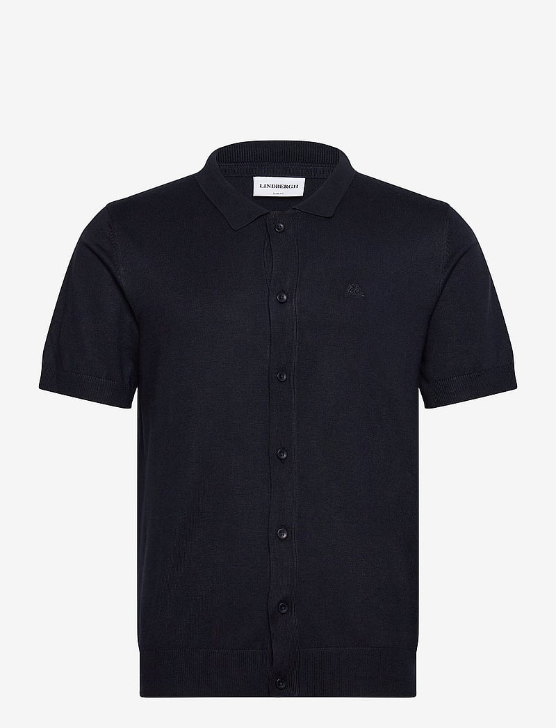 Lindbergh - Ecovero S/S cardigan w?. polo colla - kurzarmhemden - navy - 0