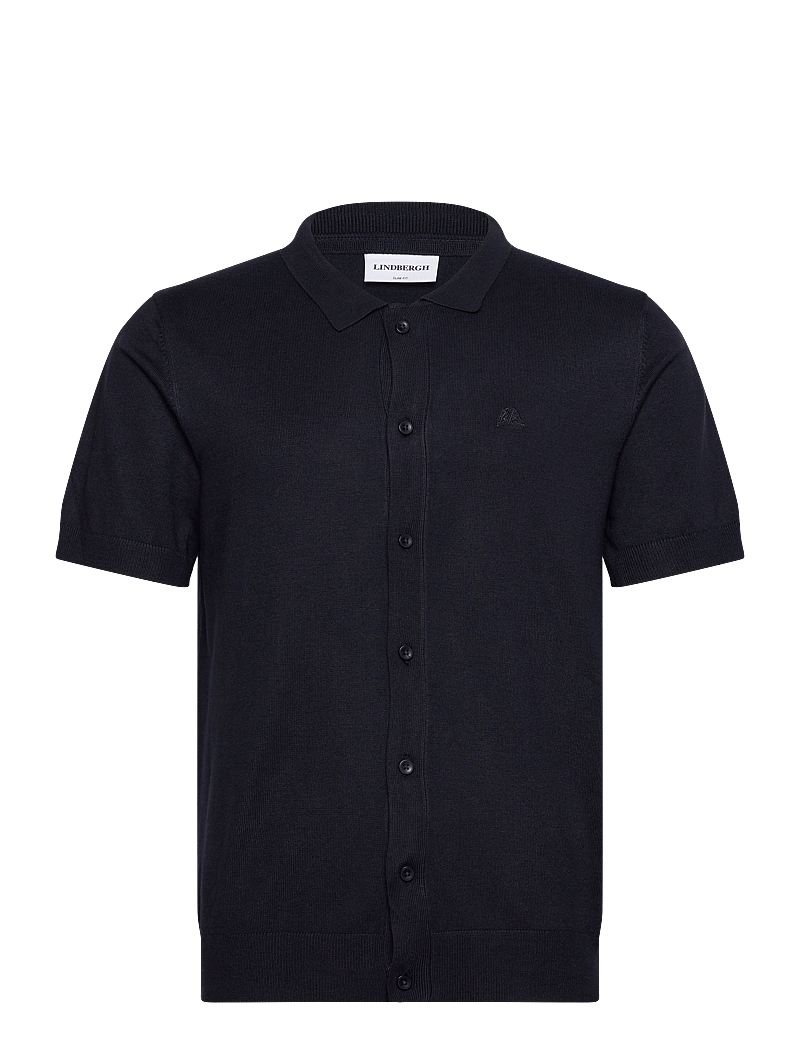 Lindbergh - Ecovero S/S cardigan w. collar - kortærmede skjorter - navy - 0