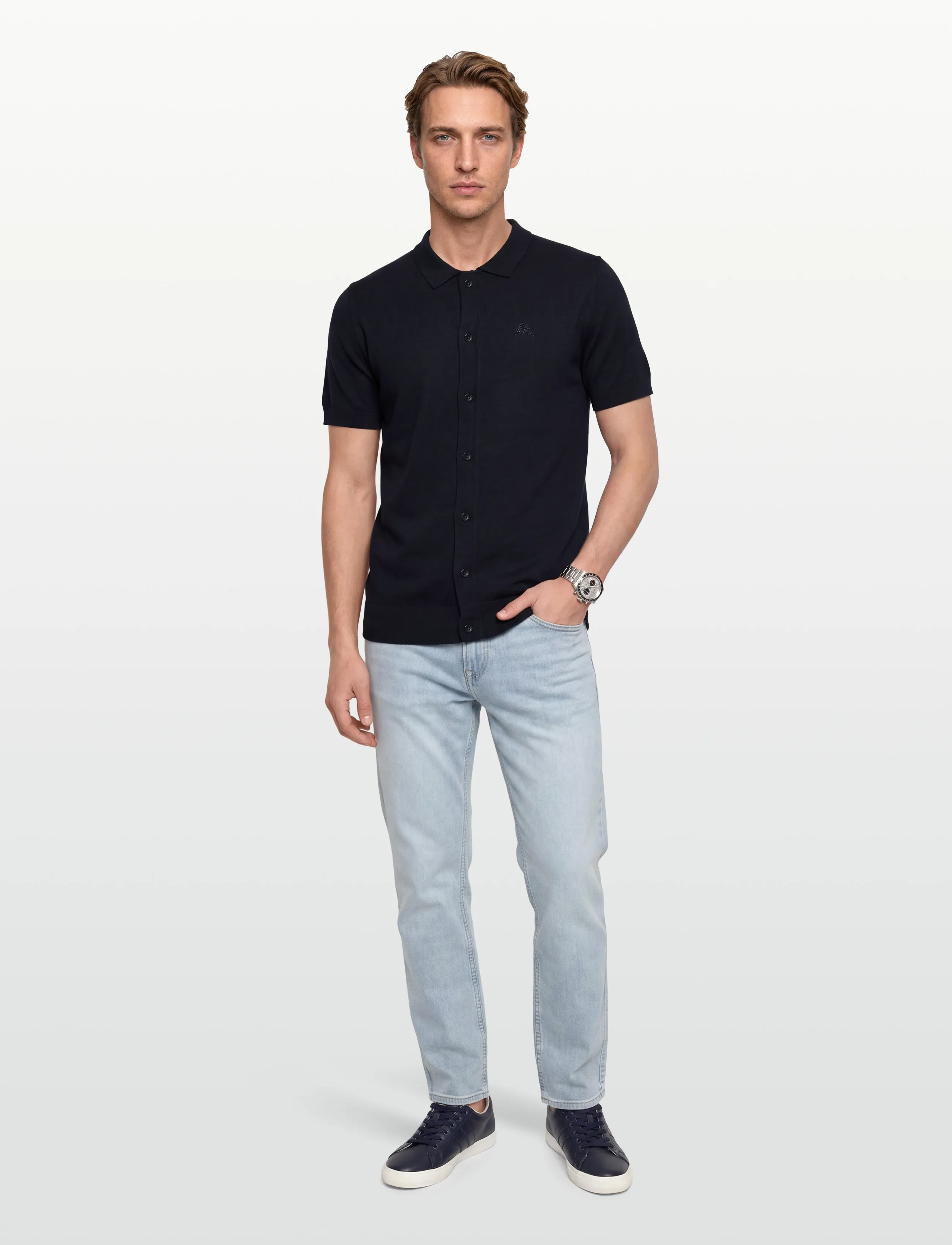 Lindbergh - Ecovero S/S cardigan w. collar - basic-hemden - navy - 0