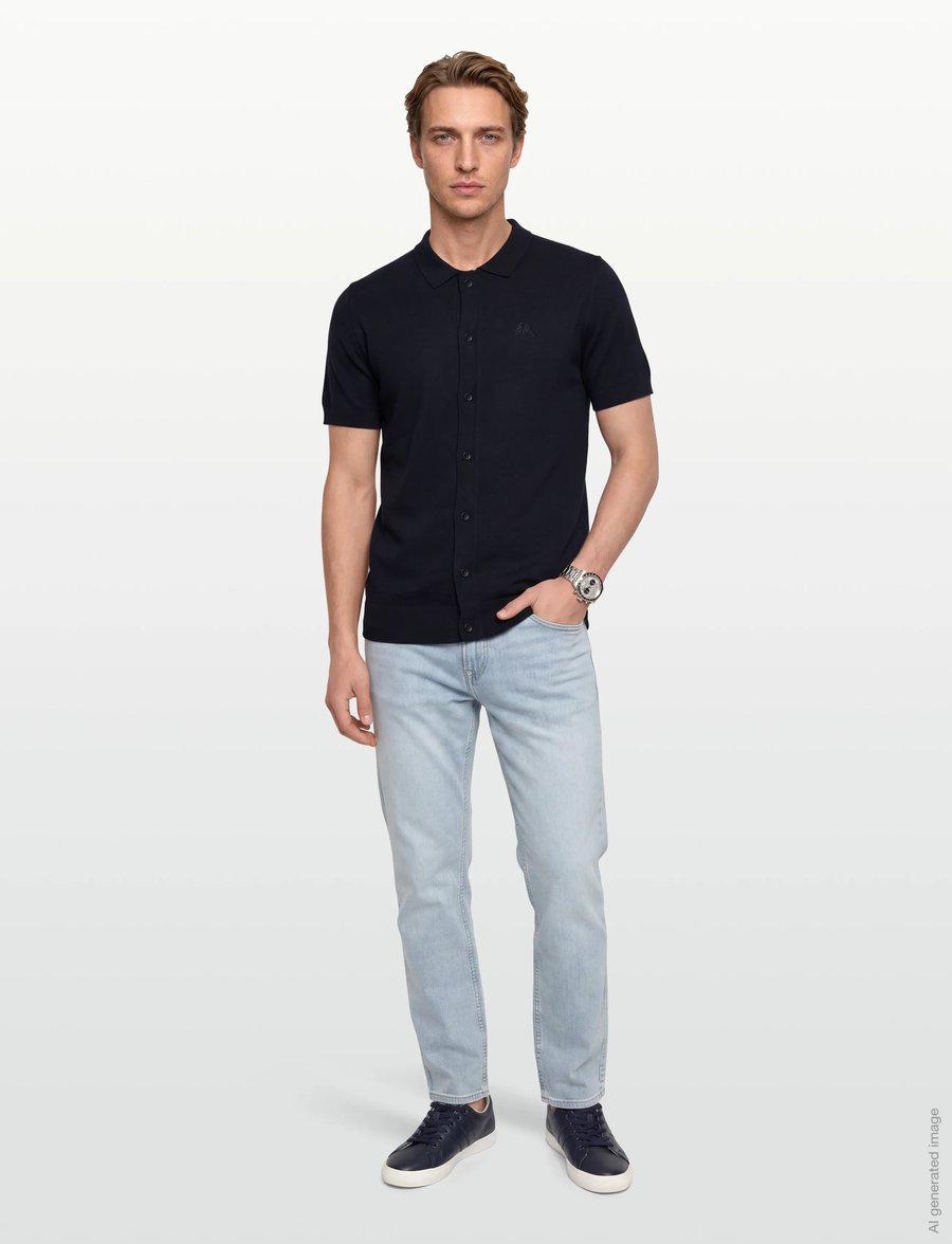 Lindbergh - Ecovero S/S cardigan w. collar - kortærmede skjorter - navy - 0