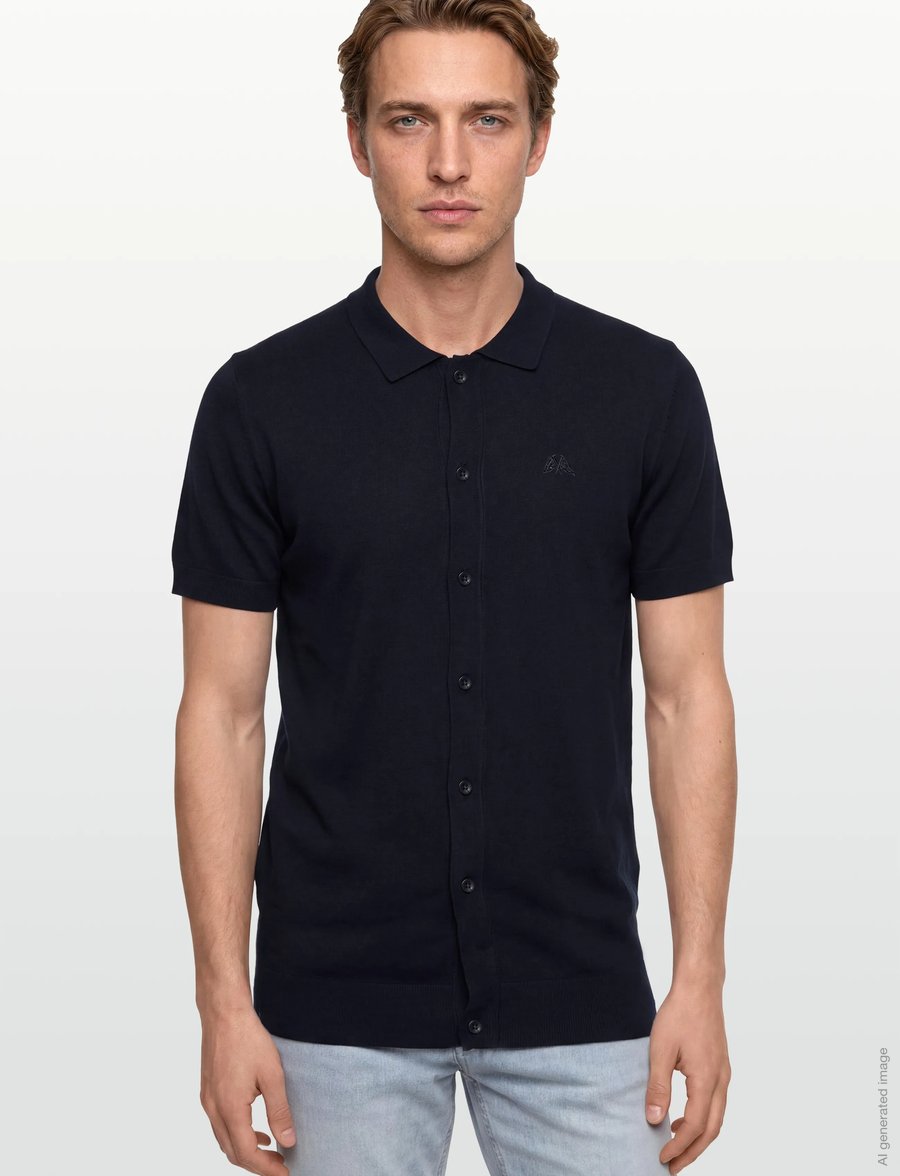 Lindbergh - Ecovero S/S cardigan w. collar - kortærmede skjorter - navy - 3