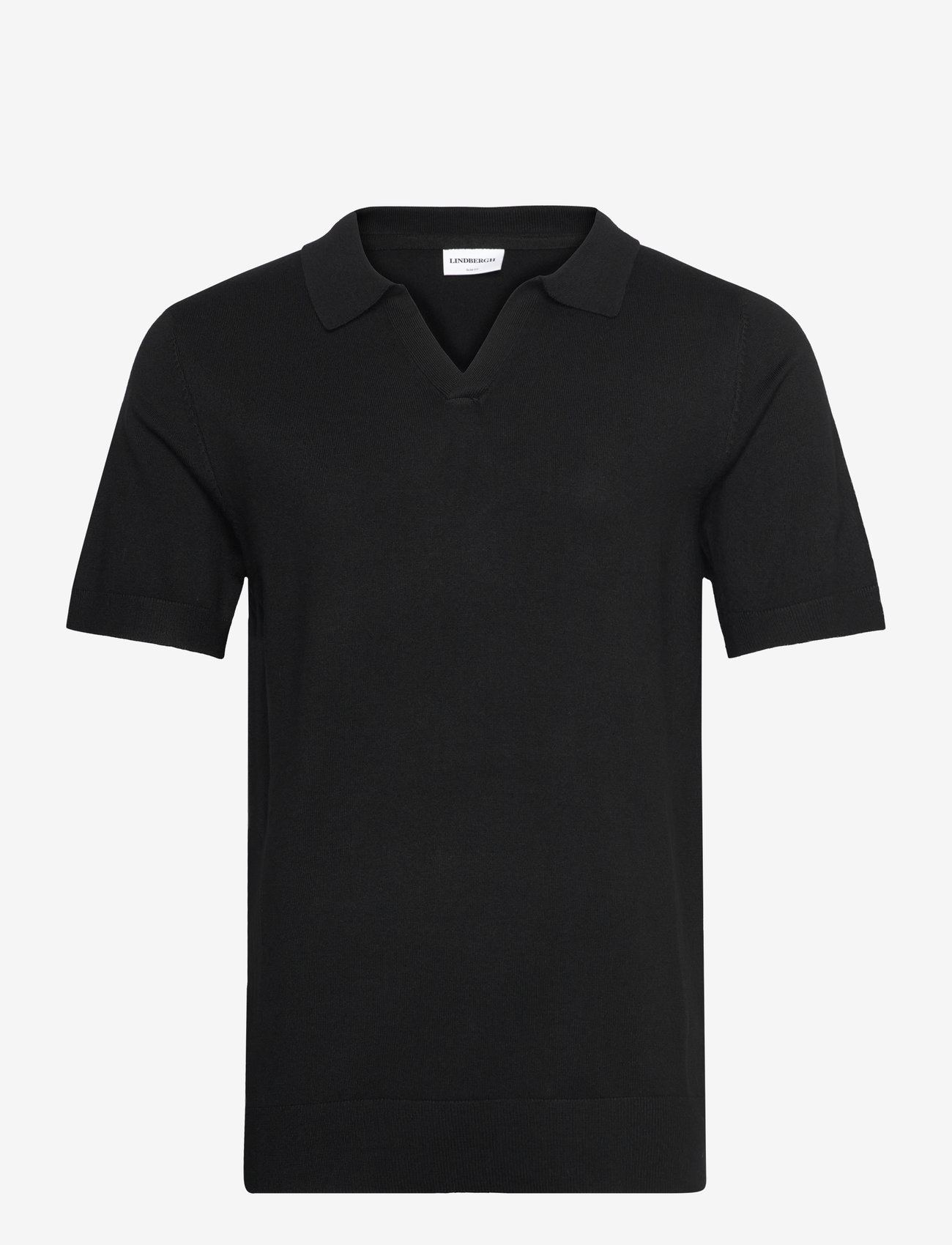 Lindbergh - Ecovero S/S v-neck polo - stickade pikéer - black - 0