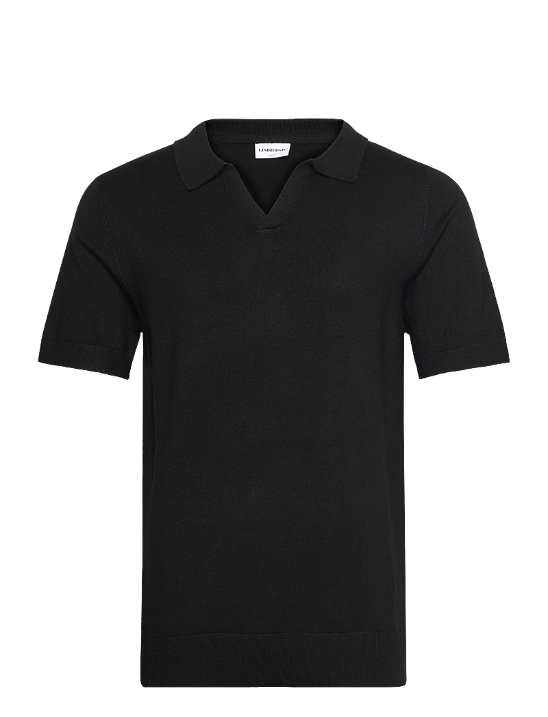 Lindbergh - Ecovero S/S v-neck polo - stickade pikéer - black - 0