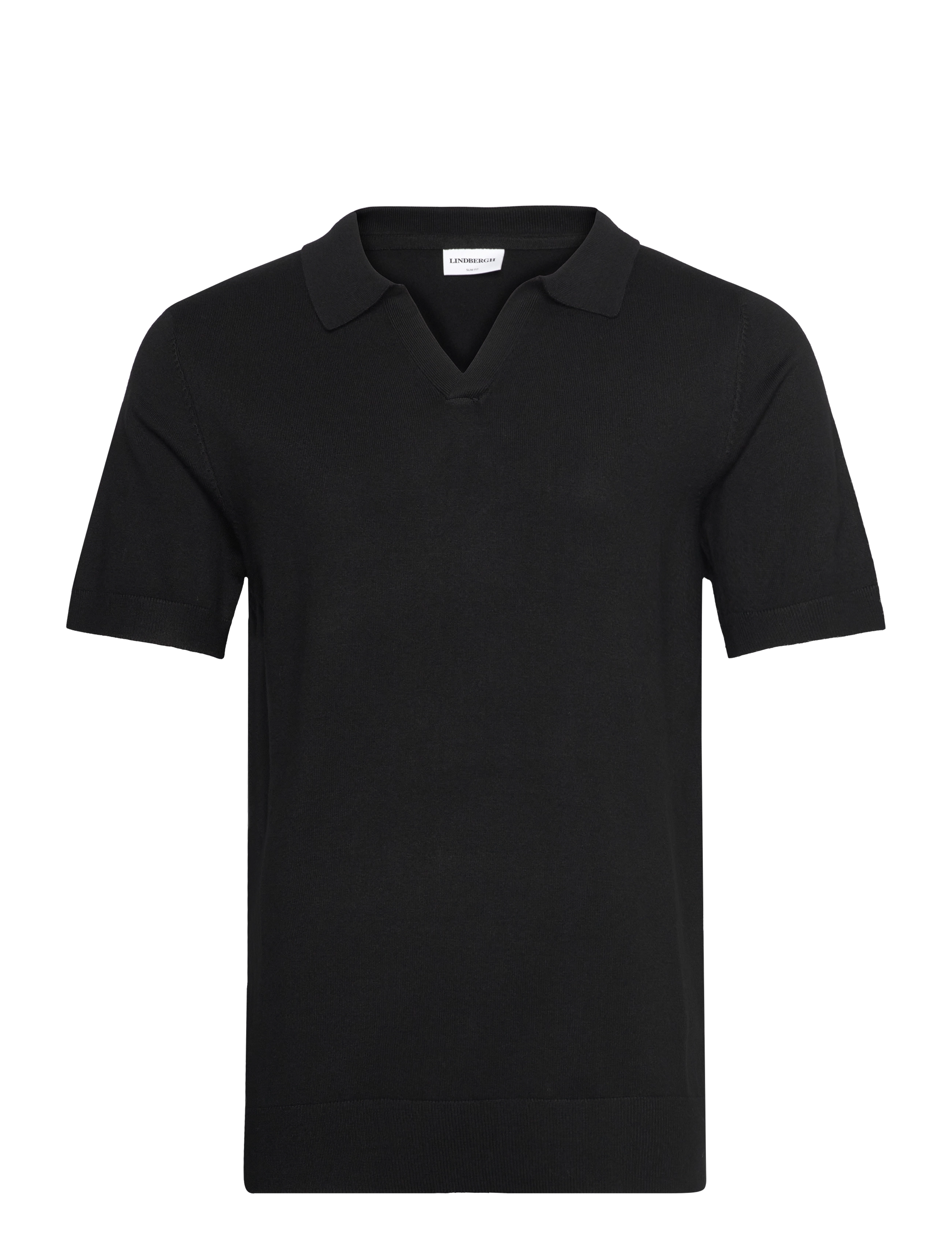 Lindbergh Ecovero S/S v-neck polo - Strickmode - BLACK / black