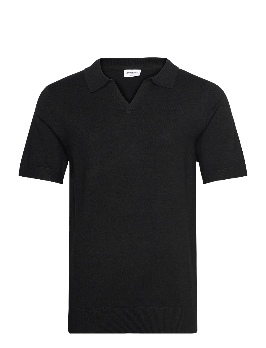 Lindbergh - Ecovero S/S v-neck polo - gestrickte polohemden - black - 1