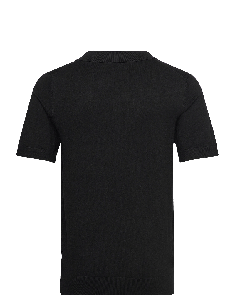 Lindbergh - Ecovero S/S v-neck polo - stickade pikéer - black - 1
