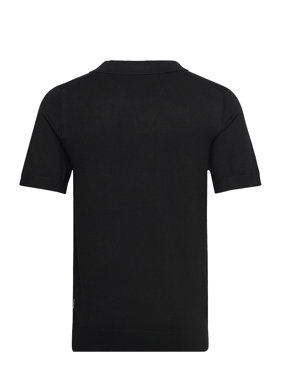 Lindbergh - Ecovero S/S v-neck polo - gestrickte polohemden - black - 2