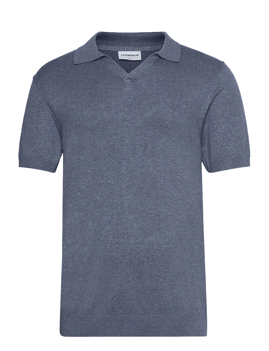 Lindbergh - Ecovero S/S v-neck polo - gestrickte polohemden - blue blend - 0