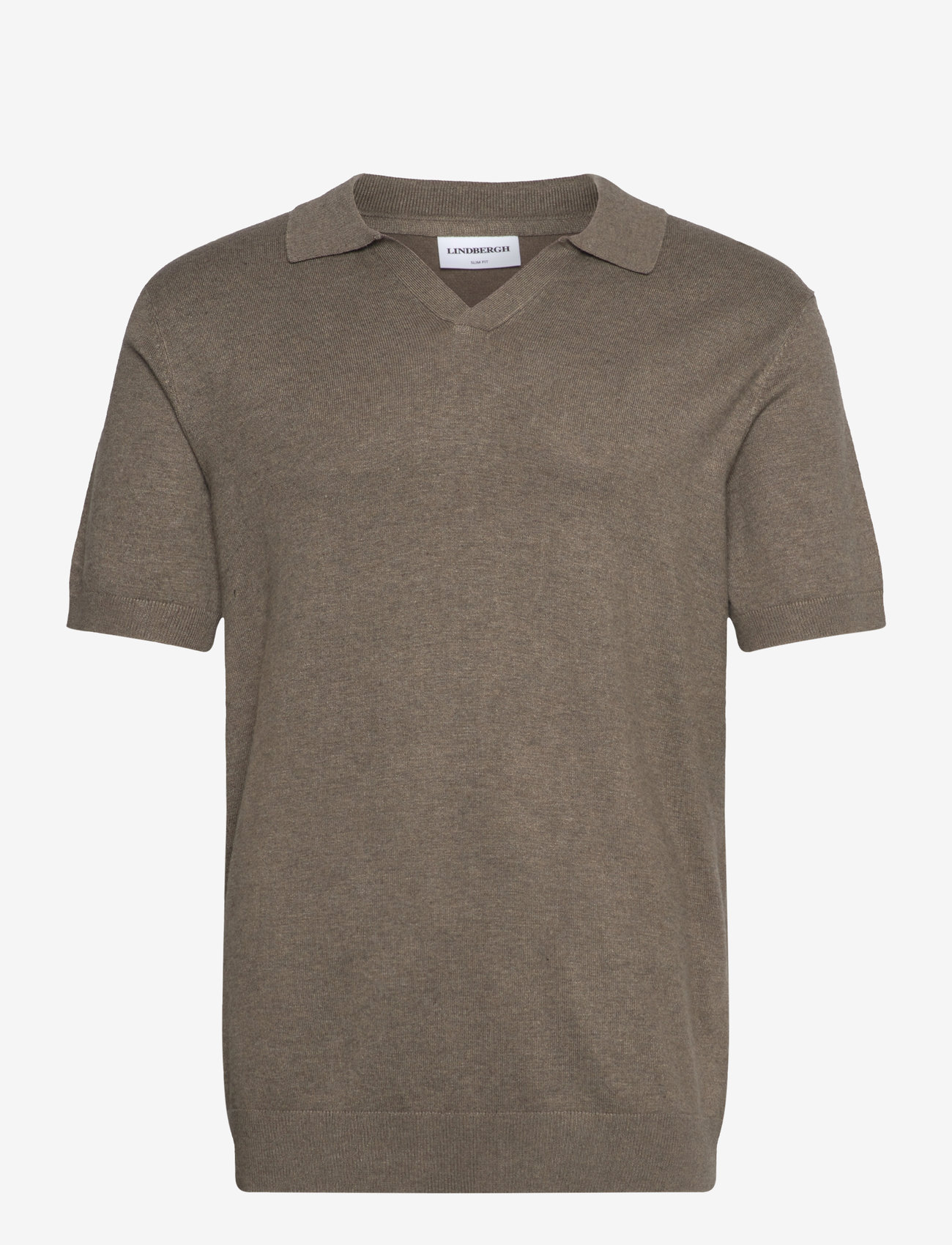 Lindbergh - Ecovero S/S v-neck polo - kootud polosärgid - dk sand mel - 0