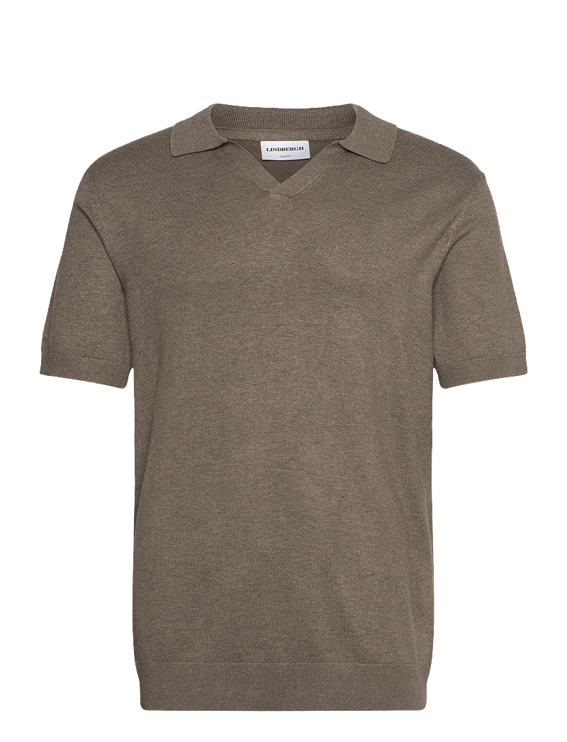Lindbergh - Ecovero S/S v-neck polo - kootud polosärgid - dk sand mel - 0