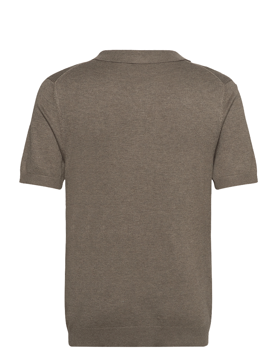 Lindbergh - Ecovero S/S v-neck polo - stickade pikéer - dk sand mel - 2