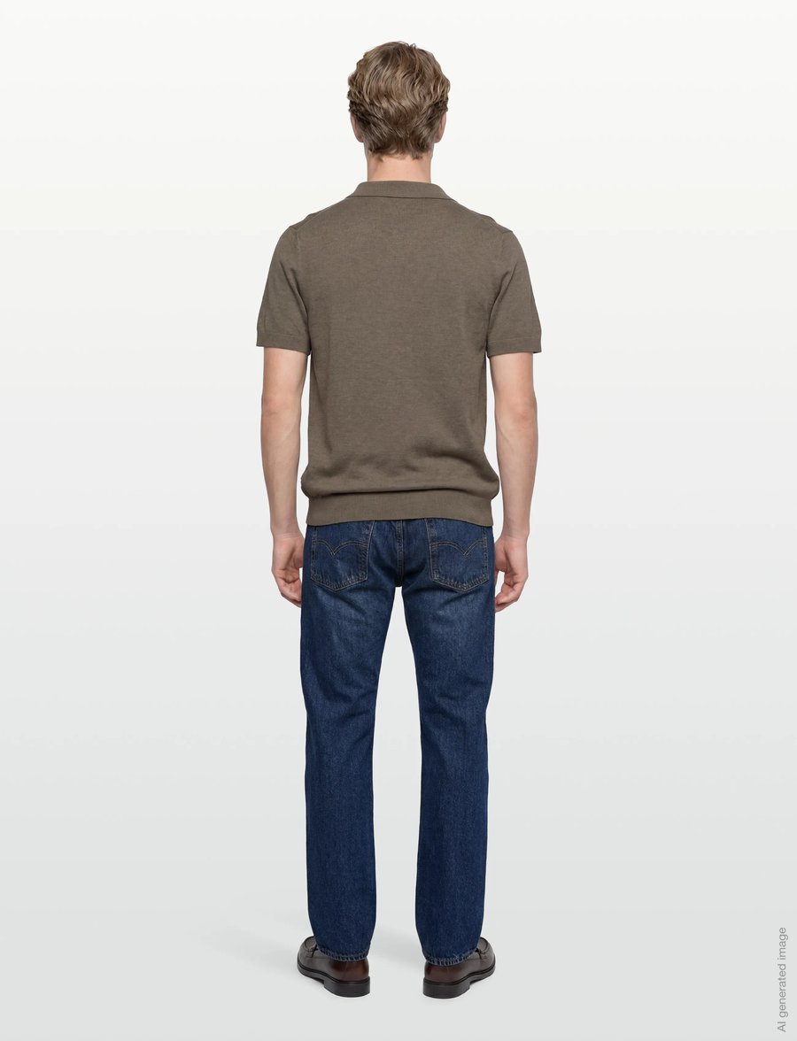 Lindbergh - Ecovero S/S v-neck polo - stickade pikéer - dk sand mel - 4