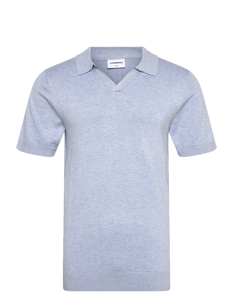 Lindbergh - Ecovero S/S v-neck polo - polostrik - fair blue mel - 0