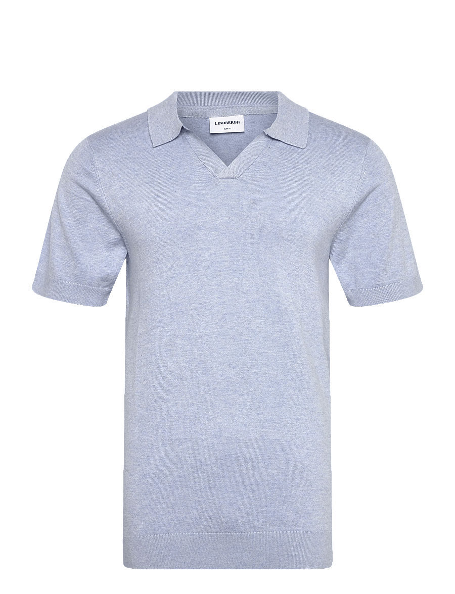 Lindbergh - Ecovero S/S v-neck polo - stickade pikéer - fair blue mel - 0