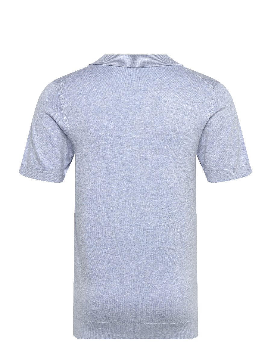 Lindbergh - Ecovero S/S v-neck polo - stickade pikéer - fair blue mel - 1