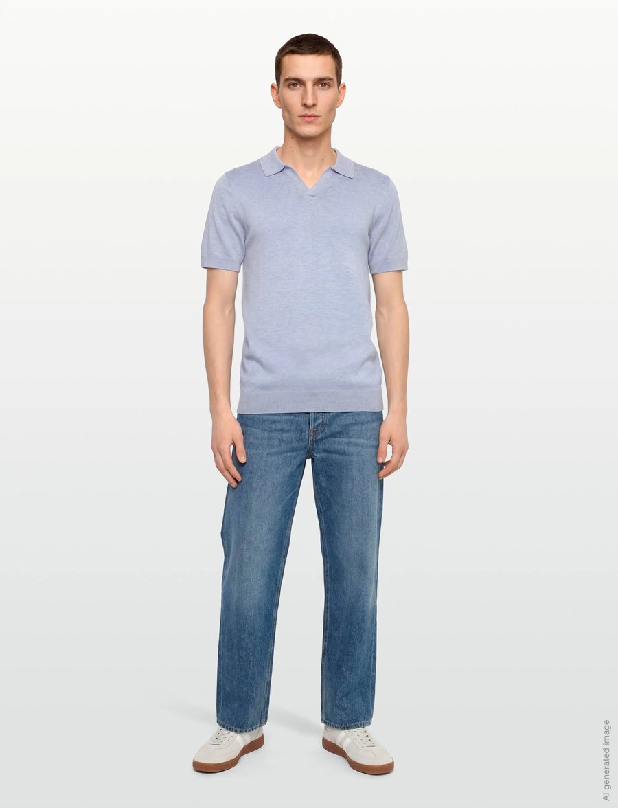 Lindbergh - Ecovero S/S v-neck polo - knitted polos - fair blue mel - 0