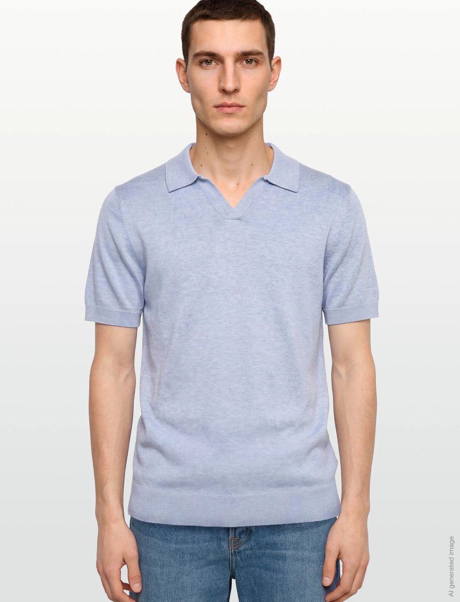 Lindbergh - Ecovero S/S v-neck polo - knitted polos - fair blue mel - 3