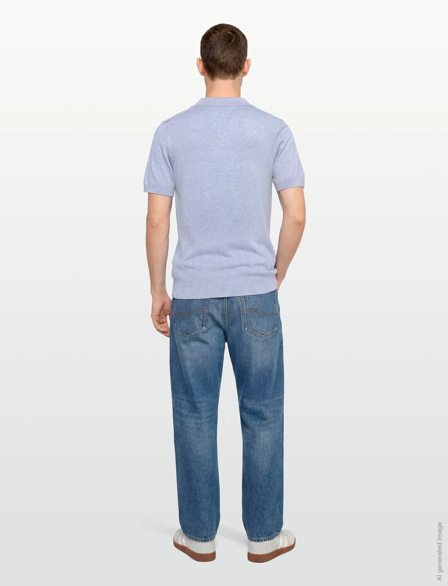 Lindbergh - Ecovero S/S v-neck polo - knitted polos - fair blue mel - 4