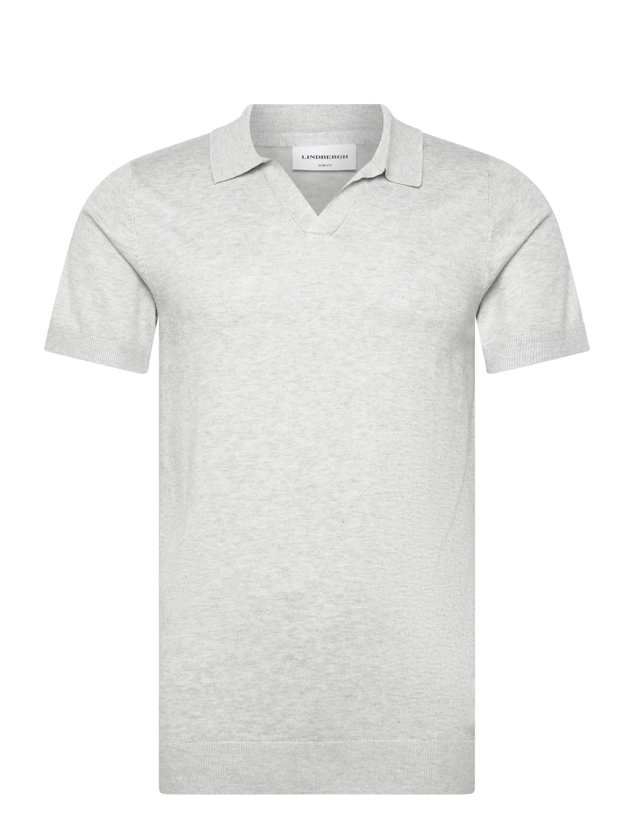 Lindbergh Ecovero S/S v-neck polo - Knitwear - FAIR GREY MEL / grey
