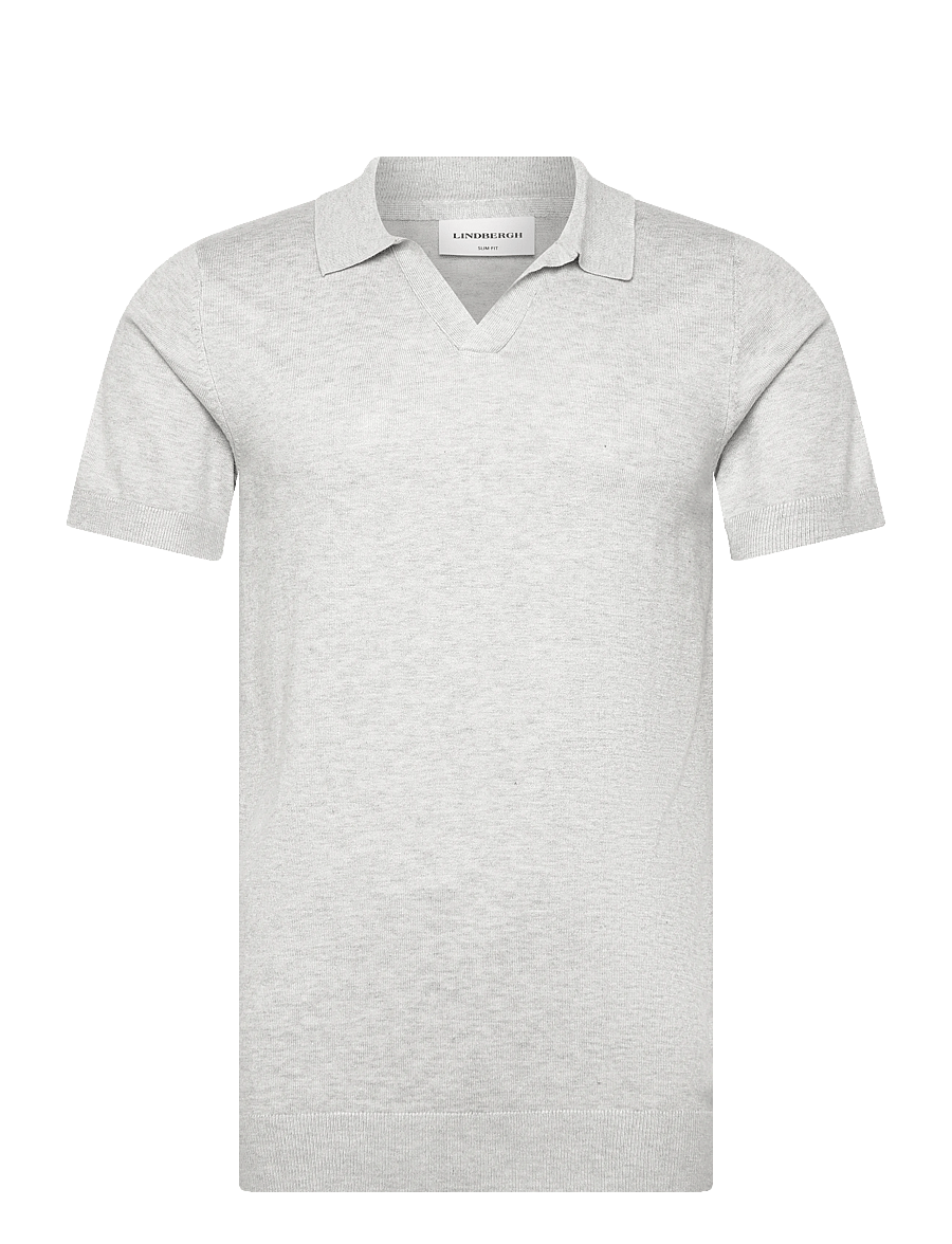 Lindbergh - Ecovero S/S v-neck polo - stickade pikéer - fair grey mel - 0