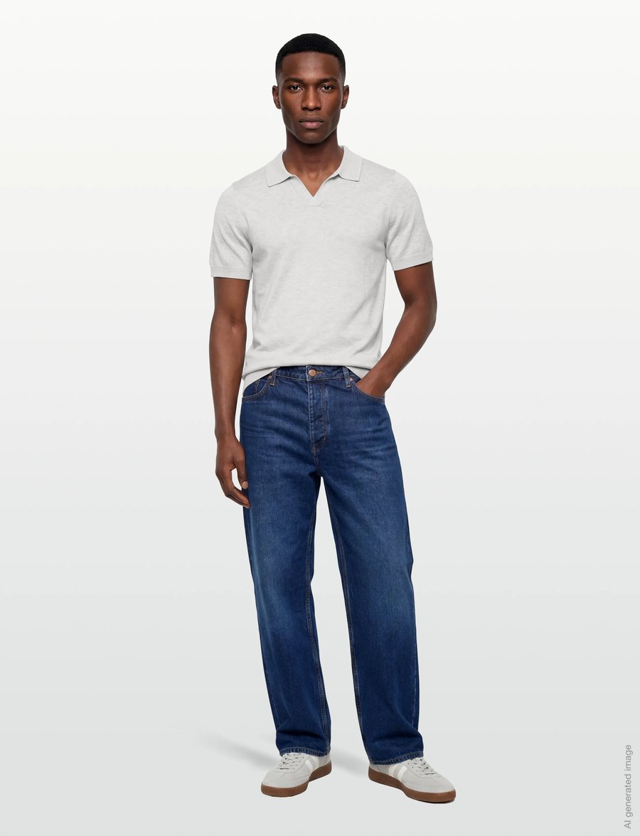 Lindbergh - Ecovero S/S v-neck polo - dzianinowe bluzki polo - fair grey mel - 0