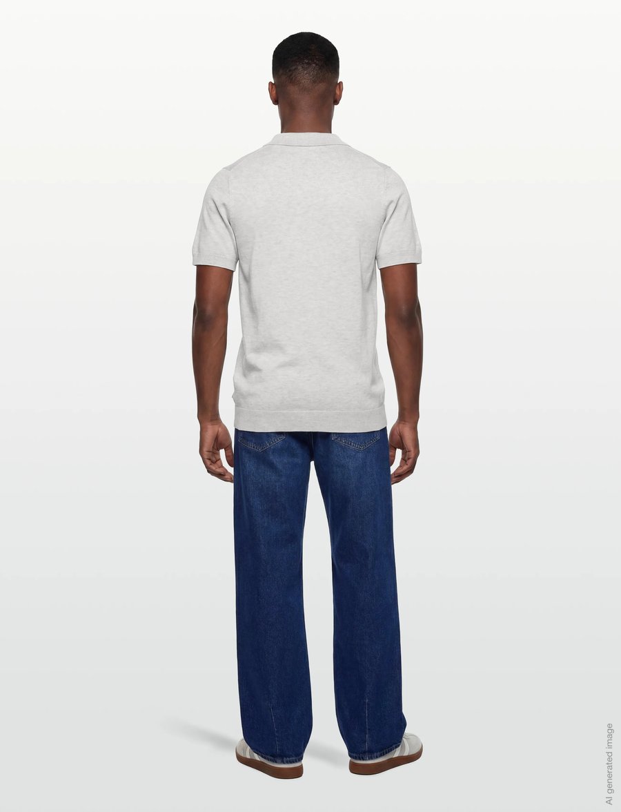 Lindbergh - Ecovero S/S v-neck polo - dzianinowe bluzki polo - fair grey mel - 4