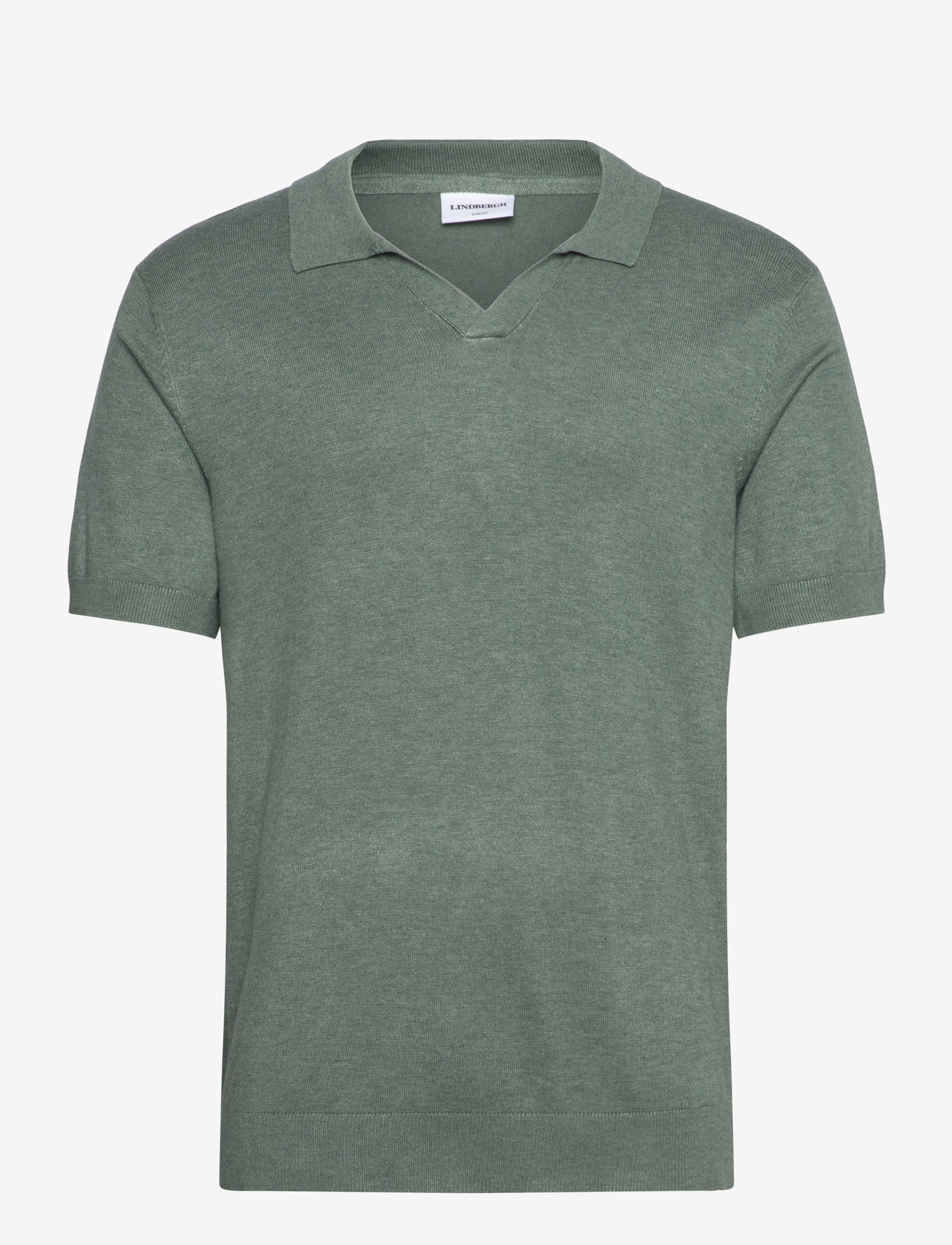 Lindbergh - Ecovero S/S v-neck polo - stickade pikéer - jade green mel - 0