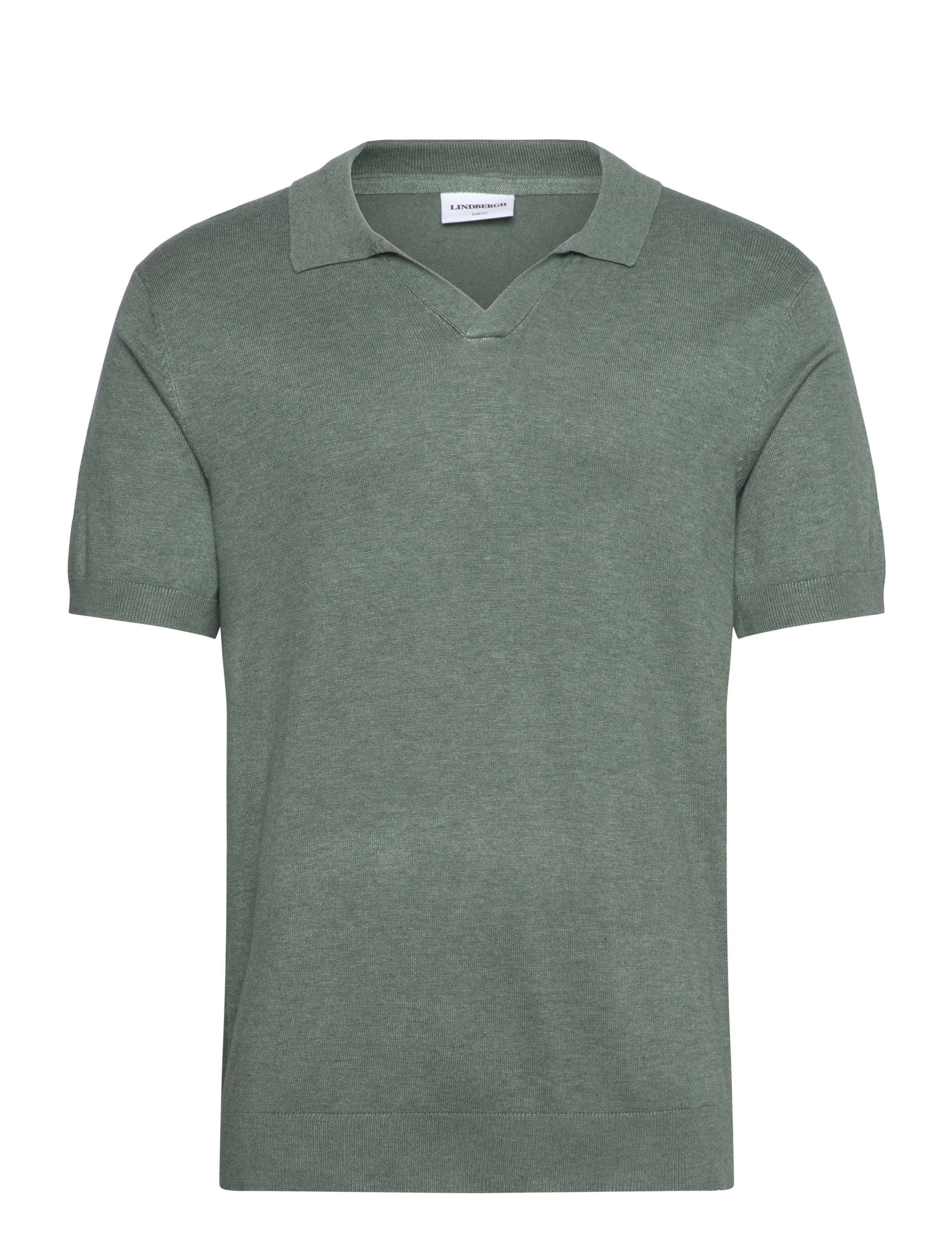 Lindbergh Ecovero S/S v-neck polo - Strickmode - JADE GREEN MEL / green