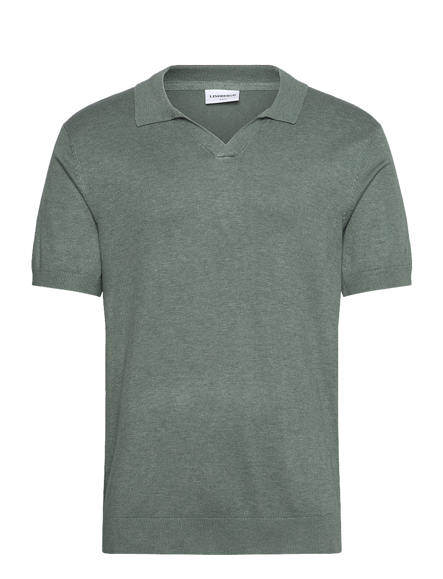 Lindbergh - Ecovero S/S v-neck polo - gestrickte polohemden - jade green mel - 1