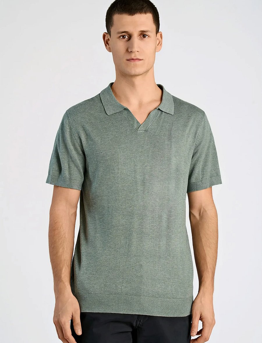 Lindbergh - Ecovero S/S v-neck polo - gestrickte polohemden - jade green mel - 3