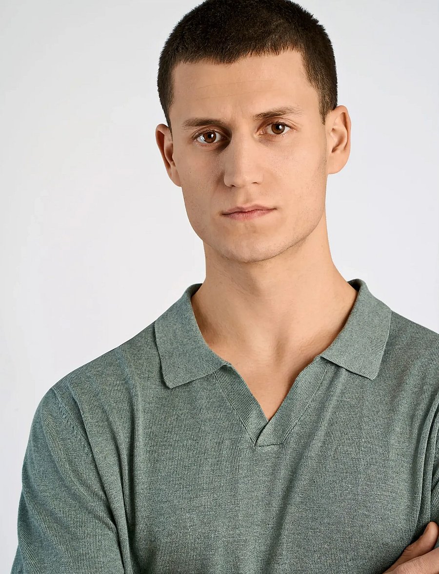 Lindbergh - Ecovero S/S v-neck polo - gestrickte polohemden - jade green mel - 5