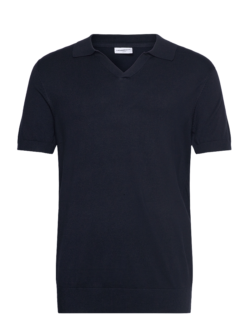 Lindbergh - Ecovero S/S v-neck polo - stickade pikéer - navy - 1
