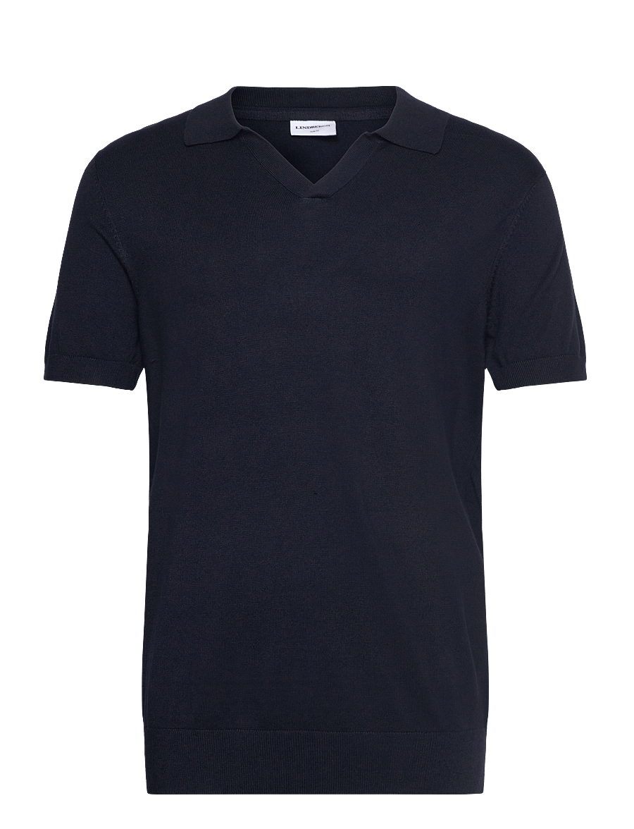 Lindbergh - Ecovero S/S v-neck polo - stickade pikéer - navy - 1