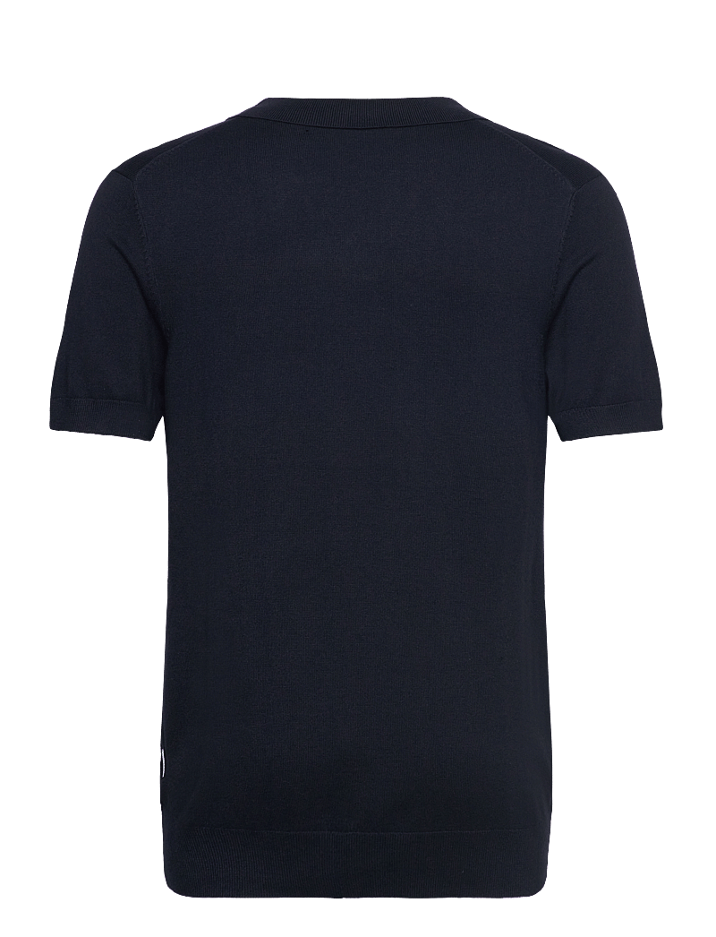 Lindbergh - Ecovero S/S v-neck polo - stickade pikéer - navy - 2