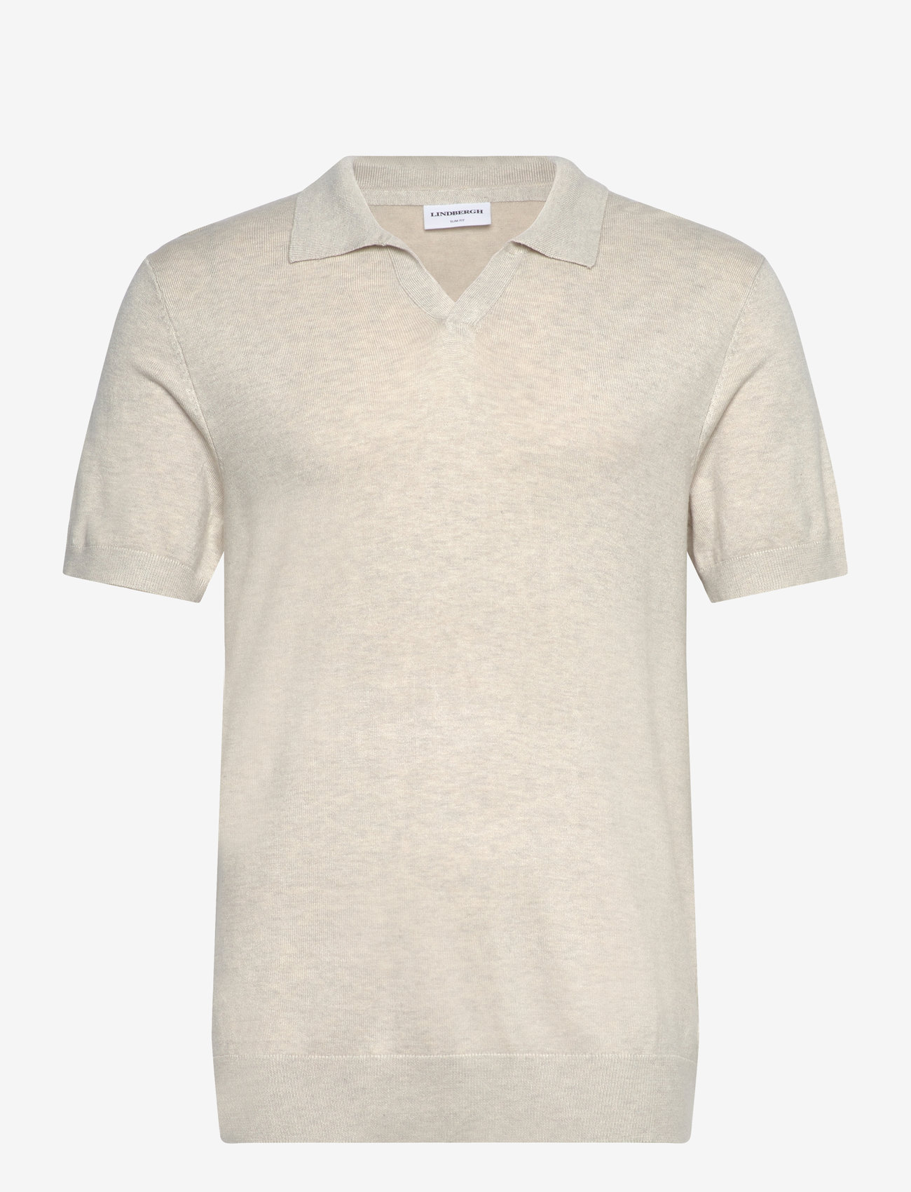 Lindbergh - Ecovero S/S v-neck polo - neulotut poolot - off white mel - 1