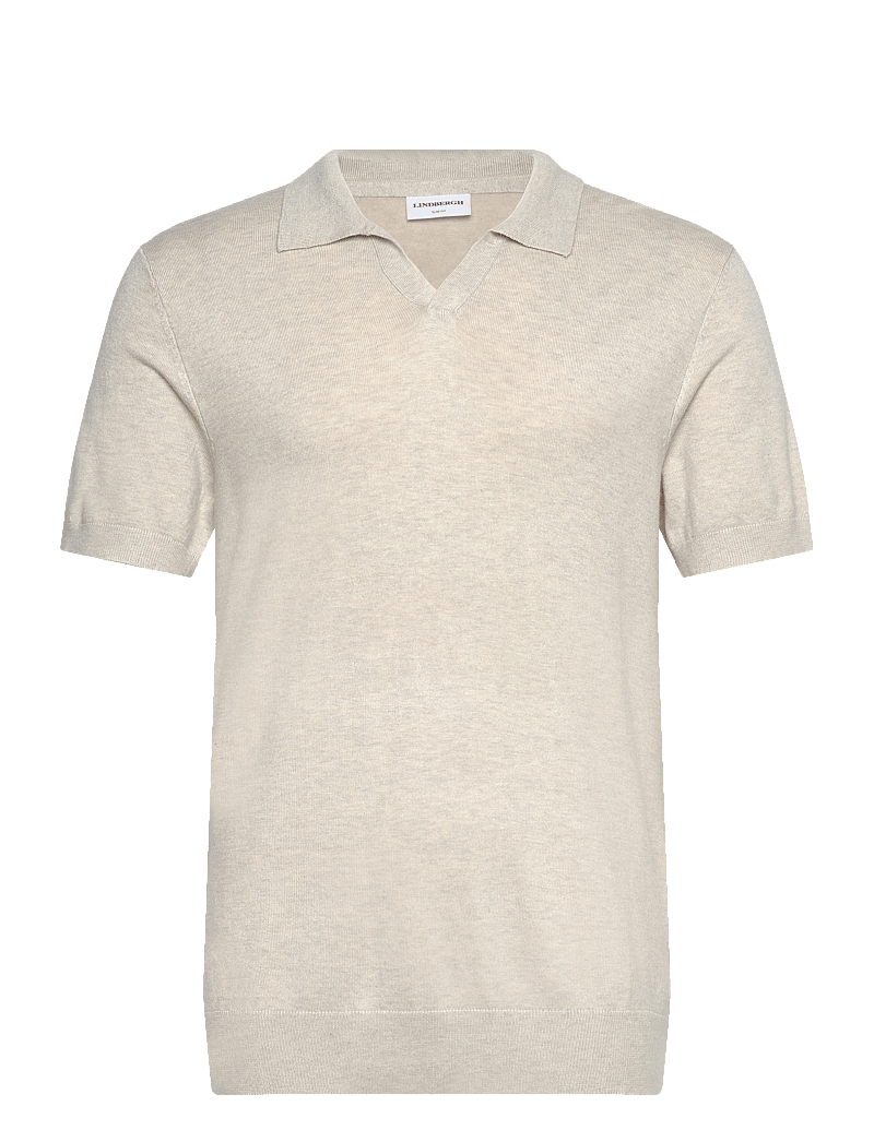 Lindbergh - Ecovero S/S v-neck polo - neulotut poolot - off white mel - 1