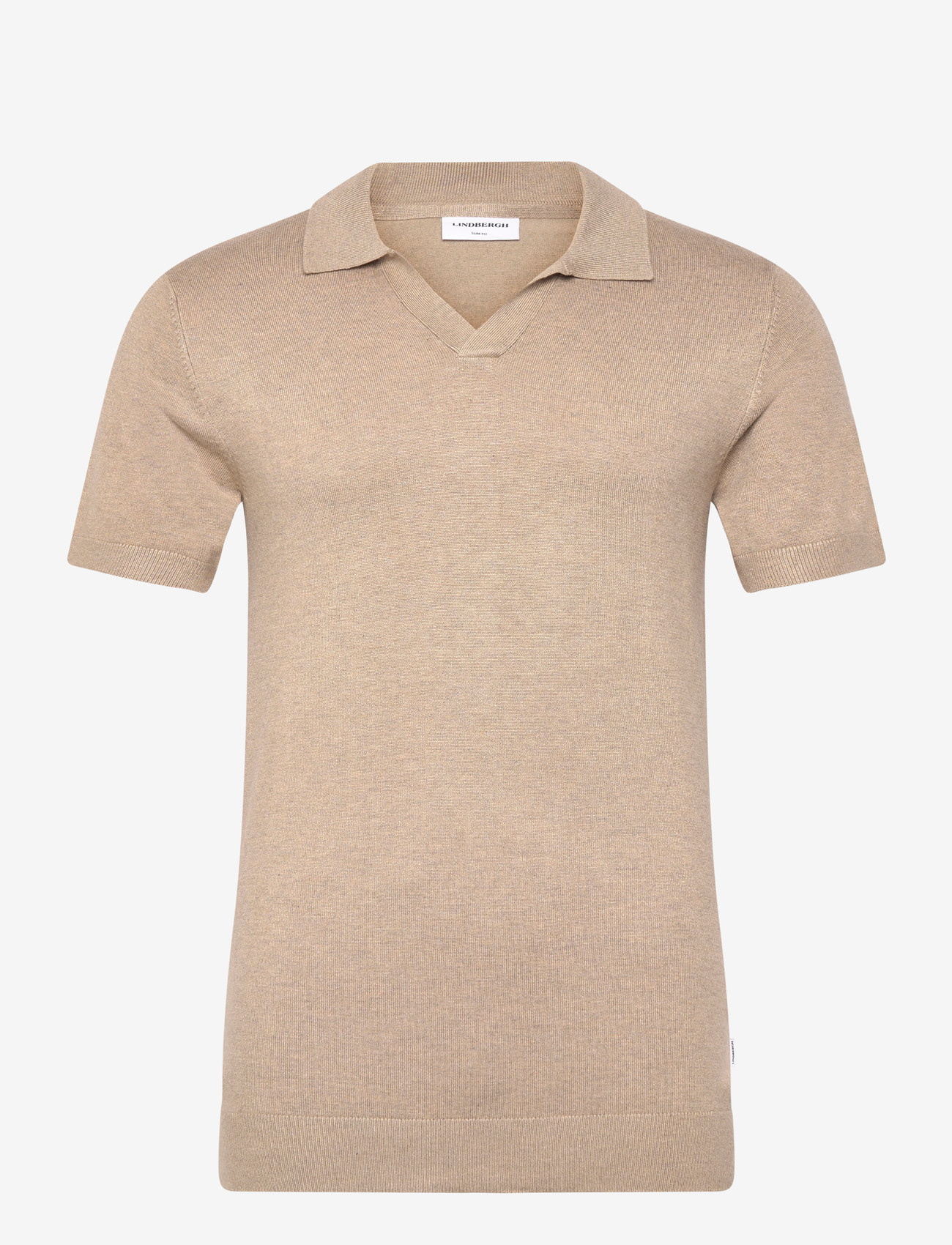 Lindbergh - Ecovero S/S v-neck polo - kootud polosärgid - sand mel - 1