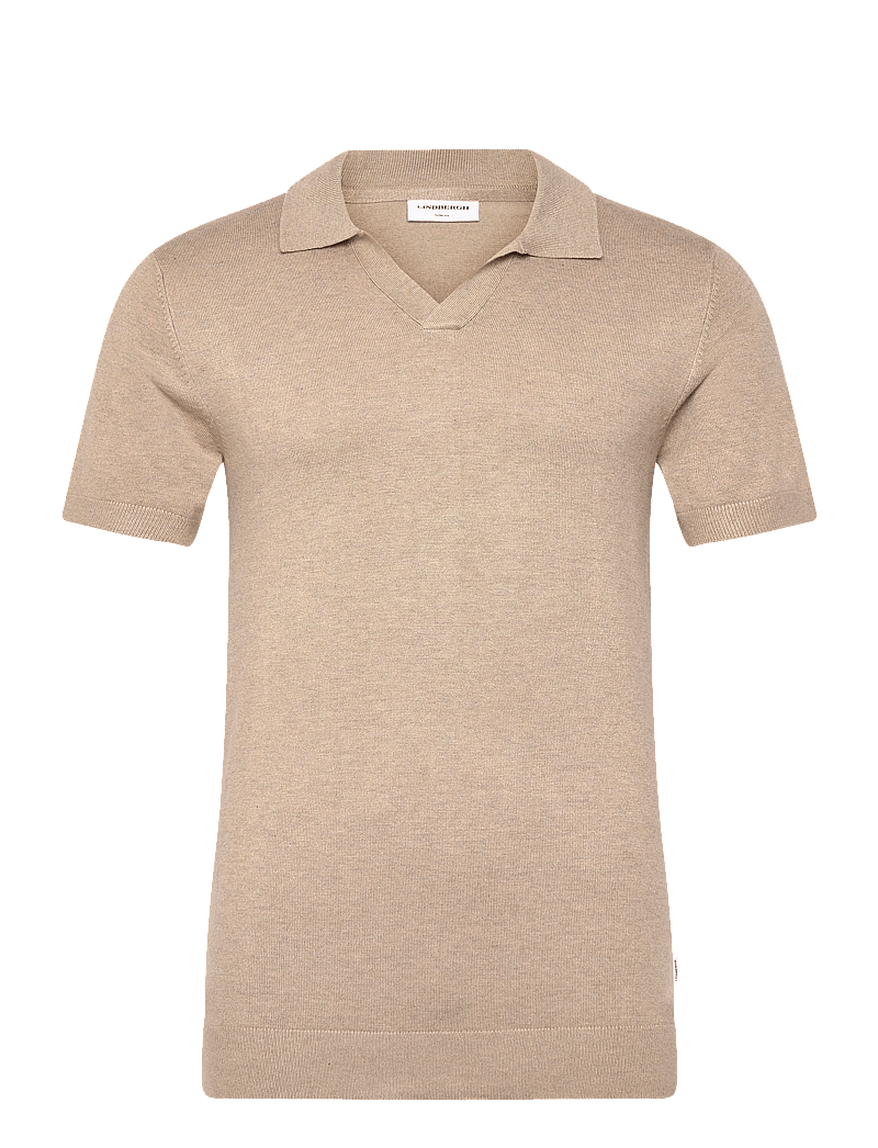 Lindbergh - Ecovero S/S v-neck polo - kootud polosärgid - sand mel - 1