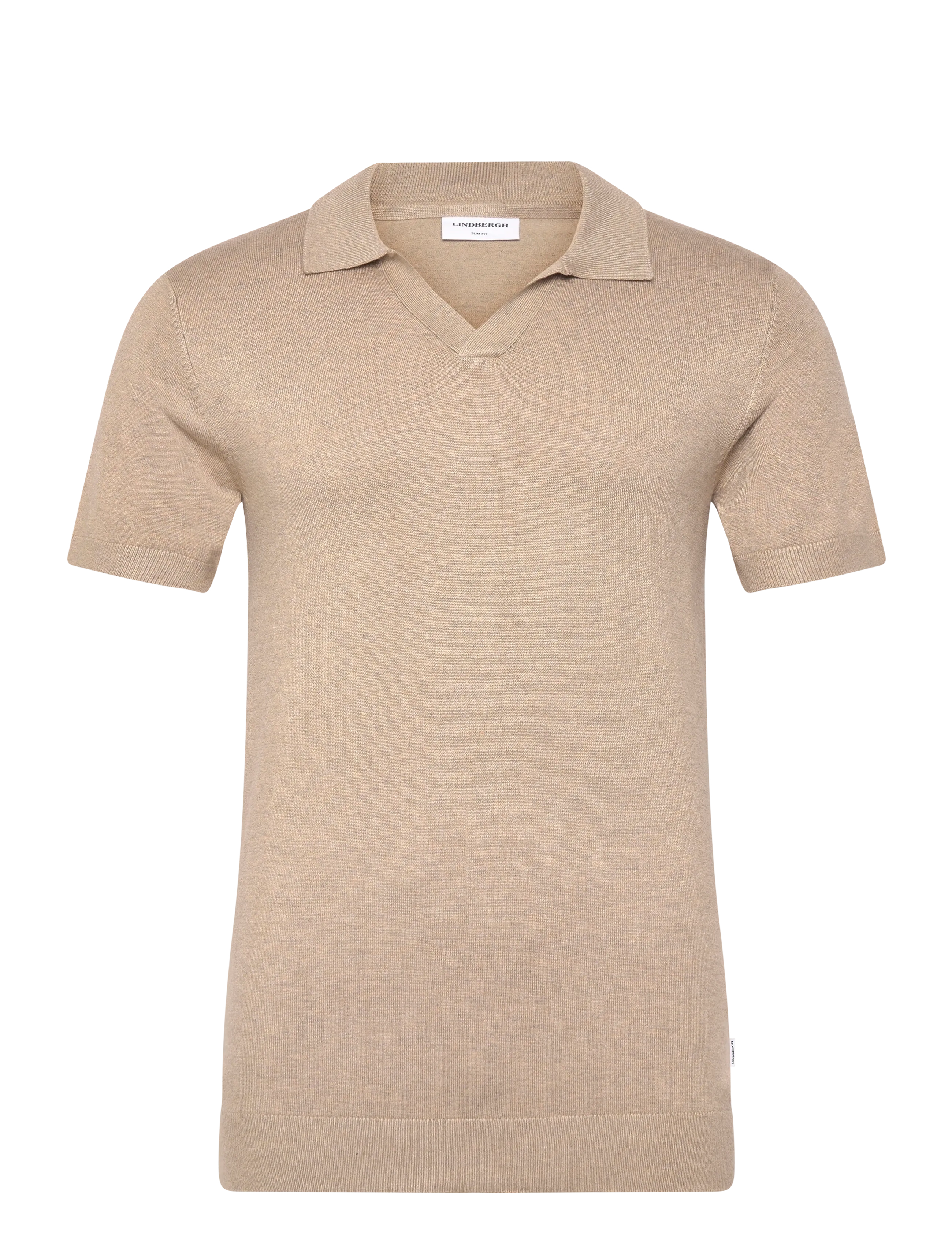 Lindbergh - Ecovero S/S v-neck polo - stickade pikéer - sand mel - 1